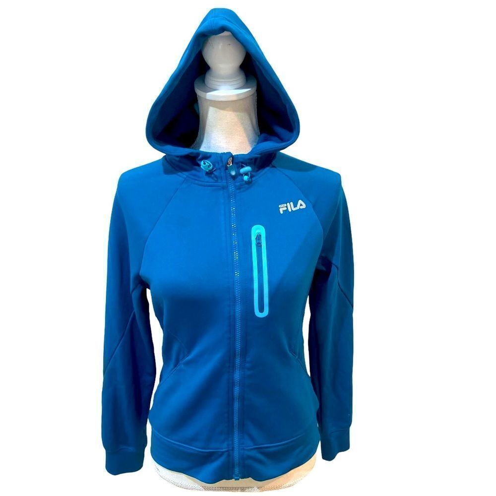 Fila Sport Two Tone teal & aqua zip up sweatshirt hoodie front pockets sz small